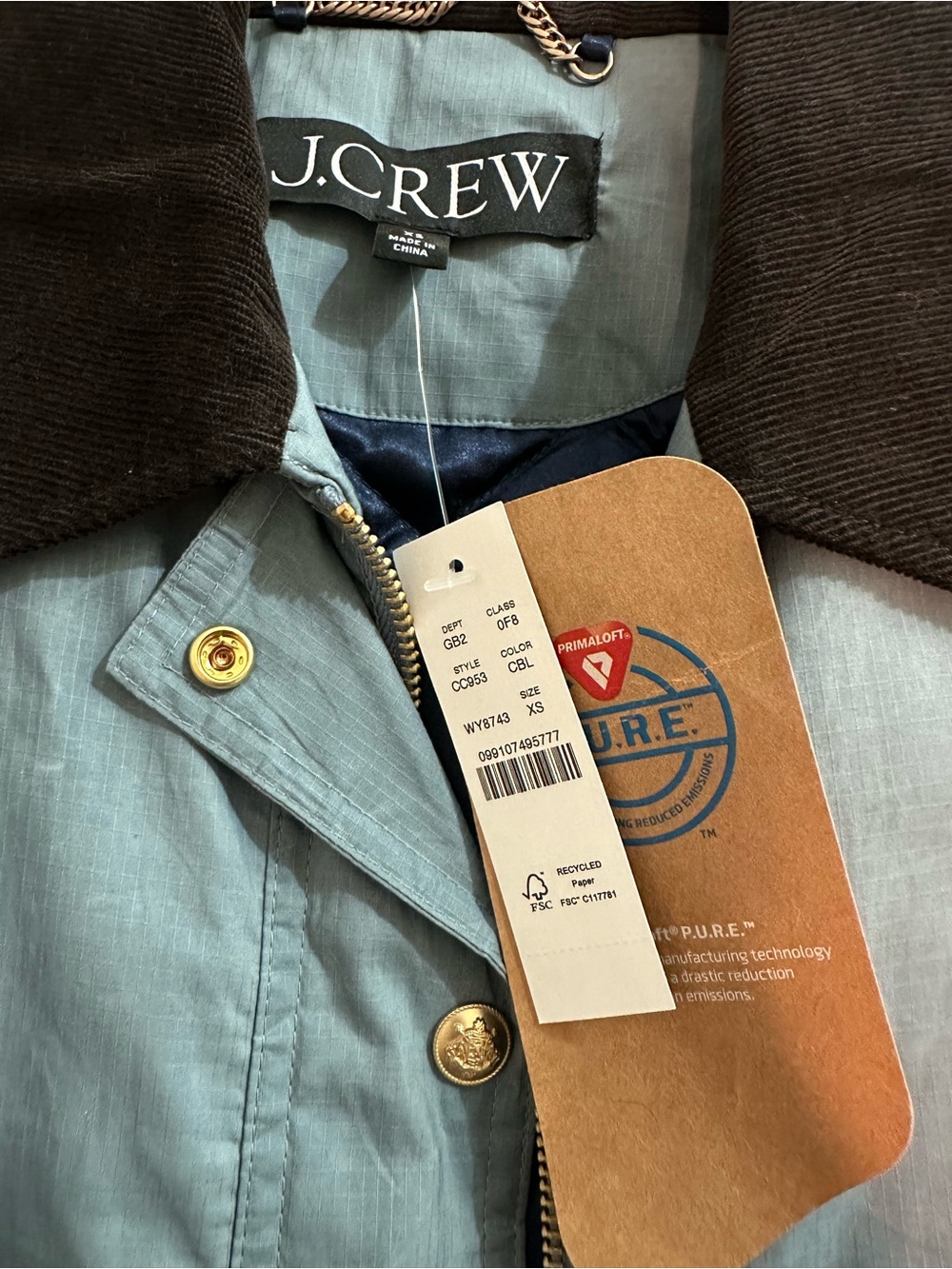 NWT J. Crew Short Barn Jacket in Cloudy Blue English Ripstop Corduroy Trim XS - Picture 6 of 8